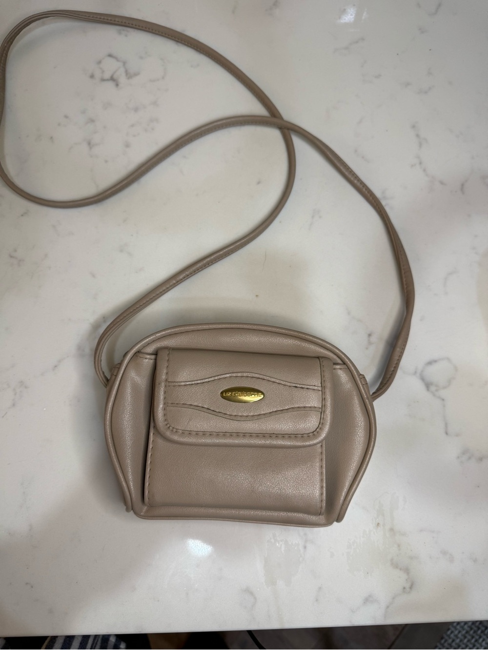 Vintage Liz Claiborne Mini Crossbody Purse - Taupe Beige 90s Camera Bag Style